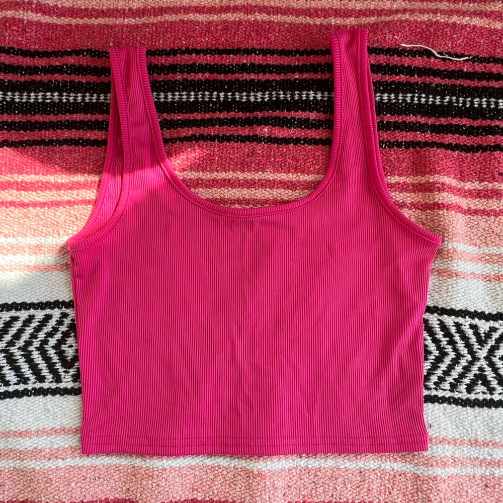Hot Pink Ribbed Crop Tank Top Small